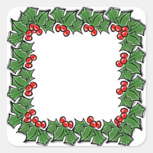 Sticker Carré Chemise de Noël sainte feuille baies rouges vert