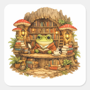Sticker Carré Chemise Frog Bookstore Cottagecore Grenouille en
