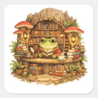Sticker Carré Chemise Frog Bookstore | Cottagecore Grenouille en