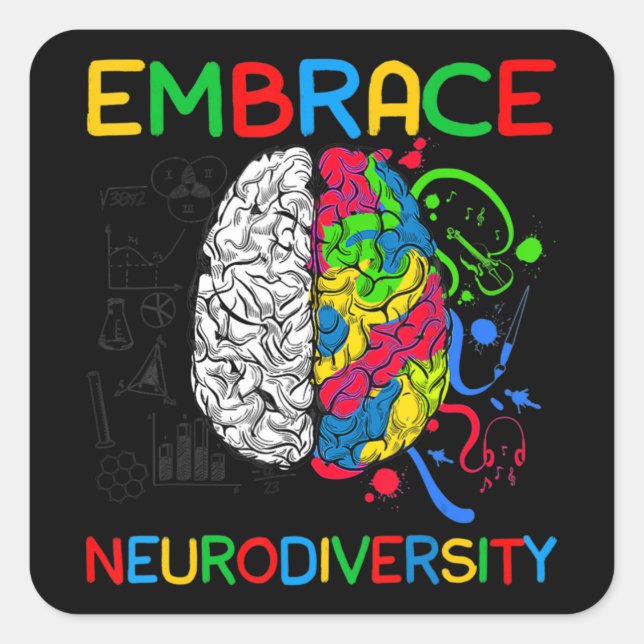 Sticker Carré Chemise Neurodiversity Embrasser la Sensibilisatio (Devant)