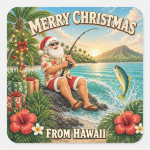 Sticker Carré Chemise Santa pêche à Hawaii Noël