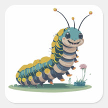 Chenille Mignonne Avec Visage Heureux Et Feuillage