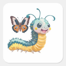 Chenille Mignonne Avec Visage Heureux Et Papillon
