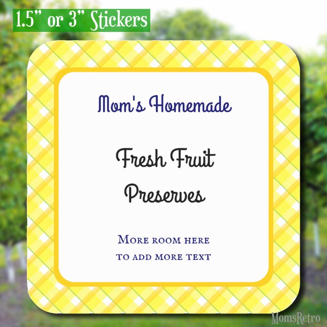 Sticker Carré Chèques Plaid Jaunes modifiables Rétro (Créateur téléchargé)