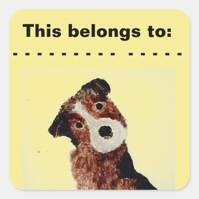 Sticker Carré Cher chien Terrier Brown, appartient à (Devant)