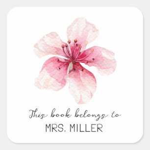 Sticker Carré Cherry Blossom Enseignant Ce Livre Appartient À