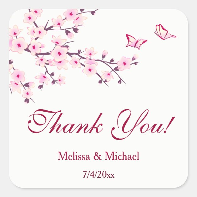 Sticker Carré Cherry Blossom Merci mariage Faveur (Devant)