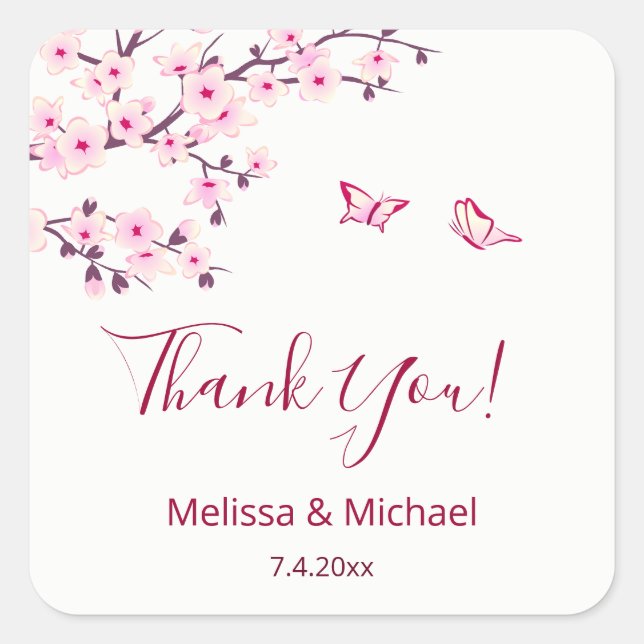 Sticker Carré Cherry Blossom Thank You Wedding Favor   (Devant)