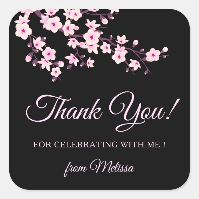 Sticker Carré Cherry Blossoms Pink Black Thank You (Devant)