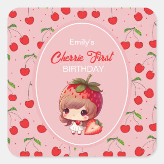 Sticker Carré CHERRY Invitation de fête d'anniversaire