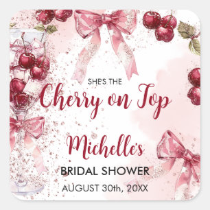 Sticker Carré Cherry on Top Bow Cocktail Fête des mariées d'été