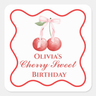 Sticker Carré Cherry Sweet anniversaire Pink Bow En vichy