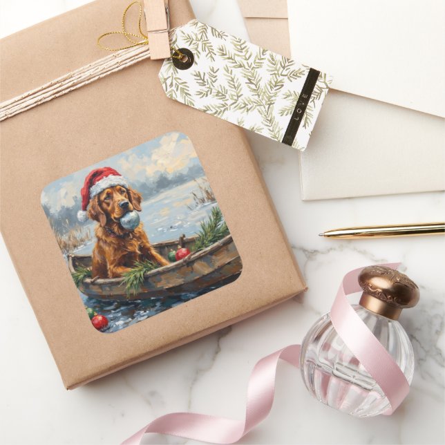 Sticker Carré Chesapeake Bay Retriever Christmas Hunting Boat (Cadeaux)