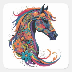 Sticker Carré Cheval abstrait coloré