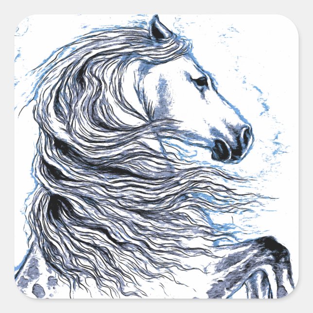 Sticker Carré Cheval andalou bleu (Devant)