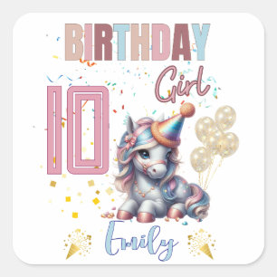 Sticker Carré Cheval Anniversaire Fille Equestre Design de fête