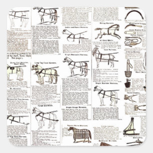 Sticker Carré Cheval Antique Publicité Journal Art