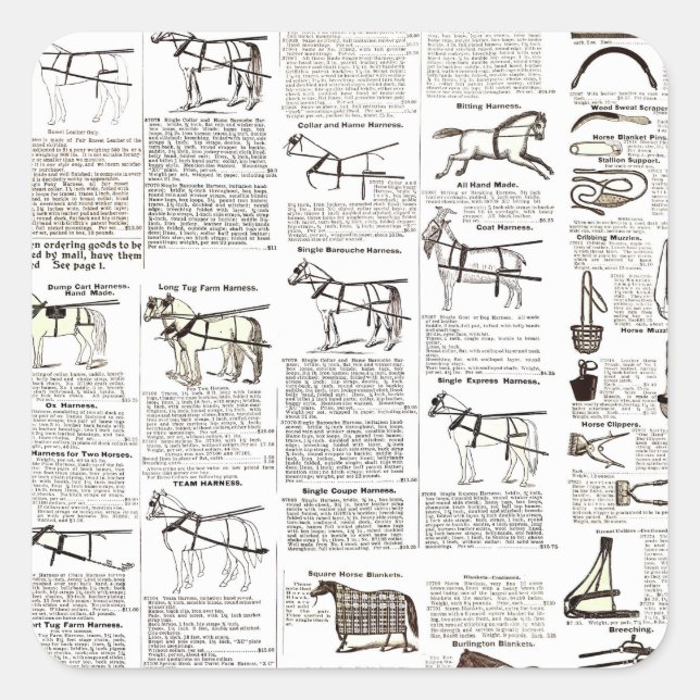 Sticker Carré Cheval Antique Publicité Journal Art (Devant)