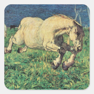 Sticker Carré Cheval au galop par Giovanni Segantini, Art ancien