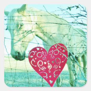 Sticker Carré Cheval Blanc Coeur Rouge Saint Valentin