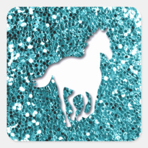 Sticker Carré Cheval blanc sur la Parties scintillant Aqua Look