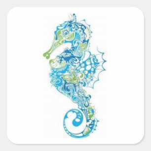 Sticker Carré Cheval bleu Abstrait