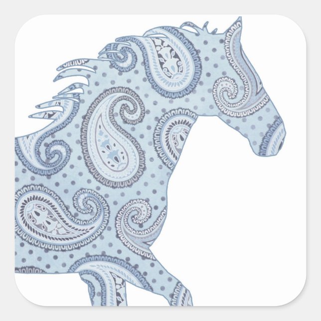 Sticker Carré Cheval Blue Paisley (Devant)