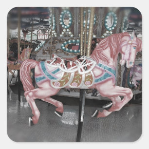 Sticker Carré Cheval carrousel rose