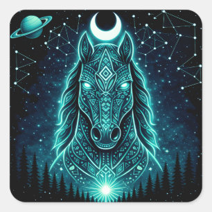 Sticker Carré Cheval Céleste – Galaxie de Faune Liberté Cosmique