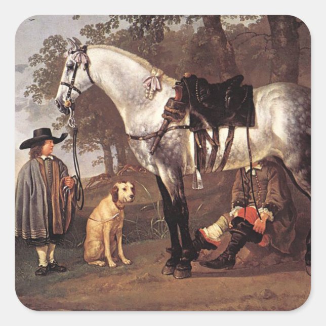 Sticker Carré Cheval dans un paysage Aelbert Cuyp (Devant)