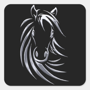 Sticker Carré Cheval d'argent en noir
