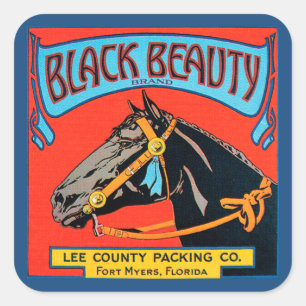Sticker Carré Cheval de beauté noir sur Arrière - plan rouge