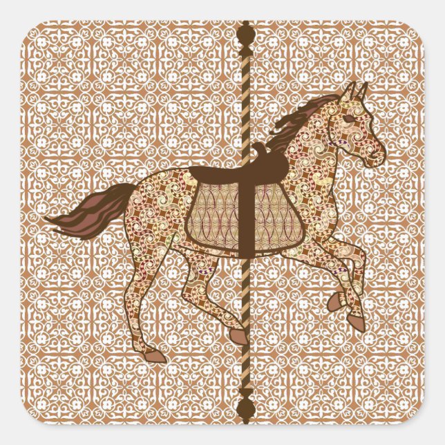 Sticker Carré Cheval de carrousel - Chocolat Brown et Tan (Devant)