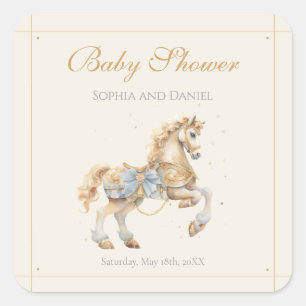 Sticker Carré Cheval de carrousel en or classique Baby Shower