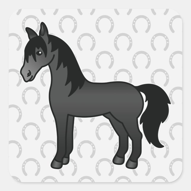 Sticker Carré Cheval de dessin animé noir (Devant)