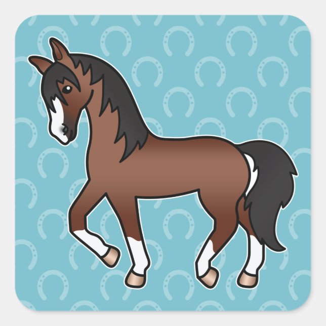 Sticker Carré Cheval de dessin animé trottant marron (Devant)