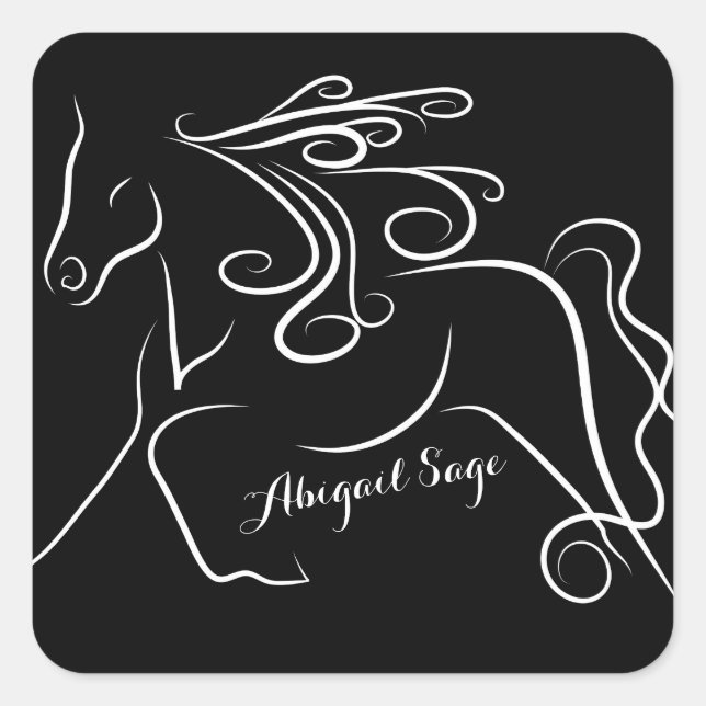 Sticker Carré Cheval de silhouette blanc et joli noir personnali (Devant)