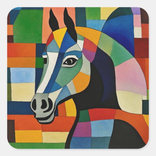 Sticker Carré Cheval des couleurs (Devant)