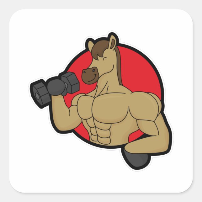 Sticker Carré Cheval en Bodybuilder avec Dumbbell (Devant)