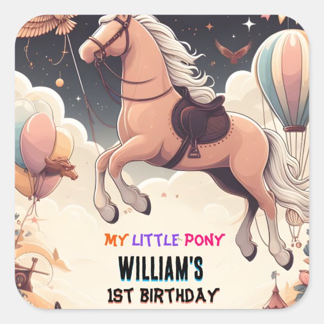 Sticker Carré cheval mignon mon petit poney premier 1er annivers (Devant)
