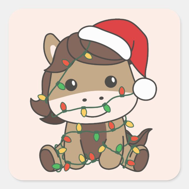 Sticker Carré Cheval Noël Animaux d'hiver Chevaux de vacances (Devant)