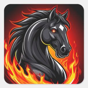Sticker Carré Cheval noir enflammé aux yeux brillants décoration