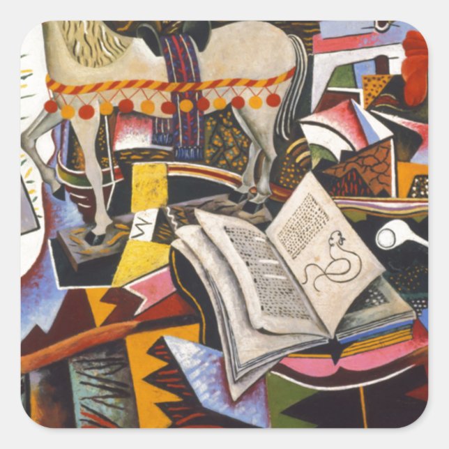 Sticker Carré Cheval Pipe Fleur rouge par Joan Miro (Devant)