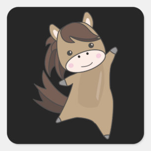 Sticker Carré Cheval Ponny Rider Cute Animaux Brown
