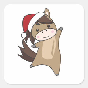 Sticker Carré Cheval Pony Noël Neige Hiver Animaux Chevaux