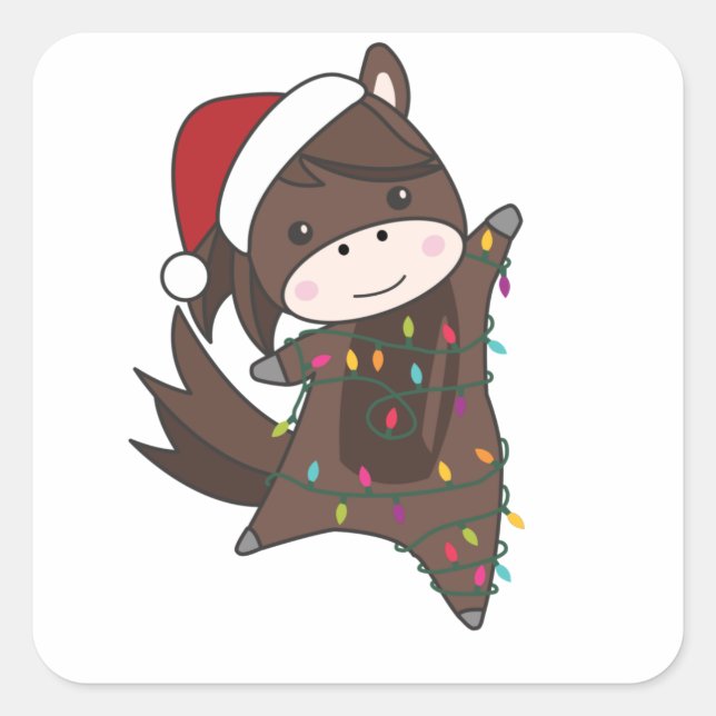 Sticker Carré Cheval Pony Noël Neige Hiver Animaux Chevaux (Devant)