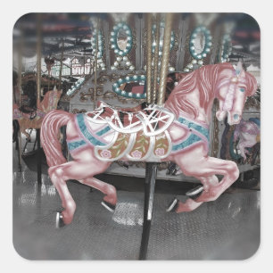 Sticker Carré Cheval rose de carrousel