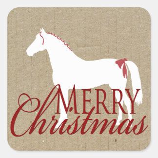Sticker Carré Cheval rustique rouge et blanc Noël