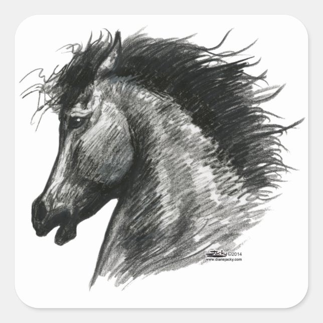 Sticker Carré Cheval Sauvage Fougueux (Devant)