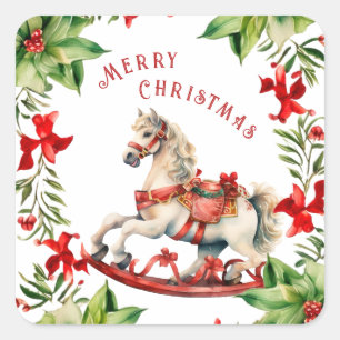 Sticker Carré Cheval Vintage blanc